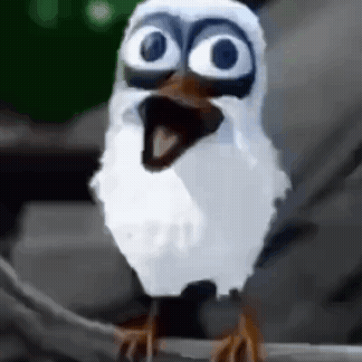 Cartoon Bird With Big Eyes Sitting On Tree Branch GIF