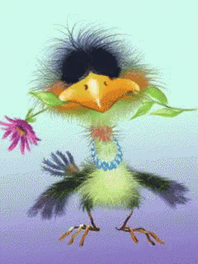 Cartoon Bird With Flower In Mouth GIF