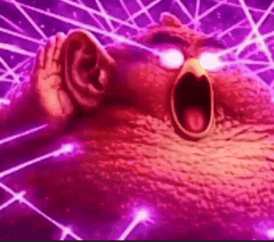 Cartoon Bird With Glowing Eyes Covering Ears GIF