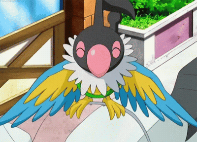 Cartoon Bird With Pink Beak Sitting on Bed