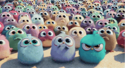 Cartoon Birds With Big Eyes Standing In A Row GIF