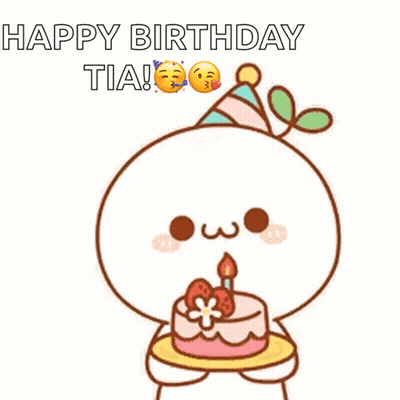 Cartoon Blowing Out Candle On Happy Birthday Tia Cake GIF