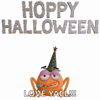 Cartoon Blowing Party Horn Saying Happy Halloween Love Yall GIF