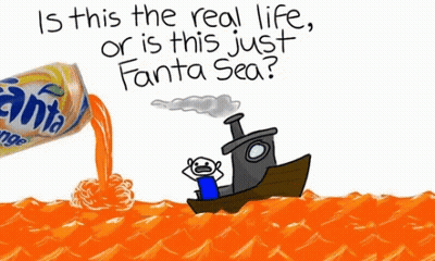 Cartoon Boat In Ocean Saying Is This The Real Life Or Is This Just Fanta Sea GIF