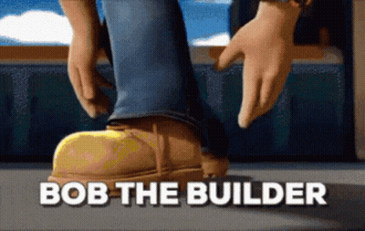 Cartoon Bob the Builder Putting On Shoes