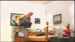 Cartoon Body Slam On Bed GIF