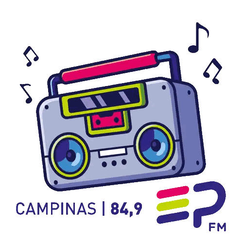 Cartoon Boombox With Campinas 84.9 FM Sticker
