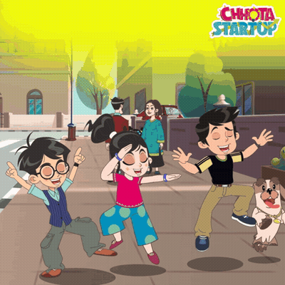 Cartoon Boy And Two Girls Chhota Startup GIF