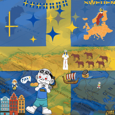 Cartoon Boy Before Map Of Sweden And Europe GIF
