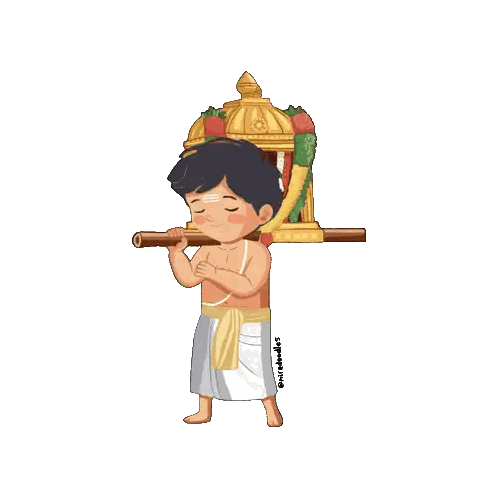 Cartoon Boy Carrying Golden Temple Sticker