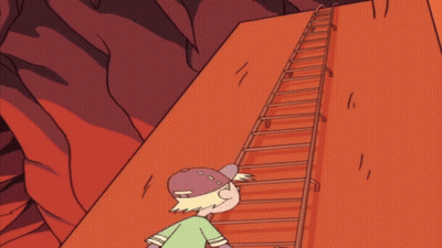 Cartoon Boy Climbing Ladder GIF
