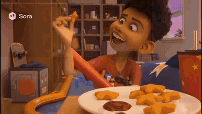 Cartoon Boy Eating Chicken Nuggets At Table GIF