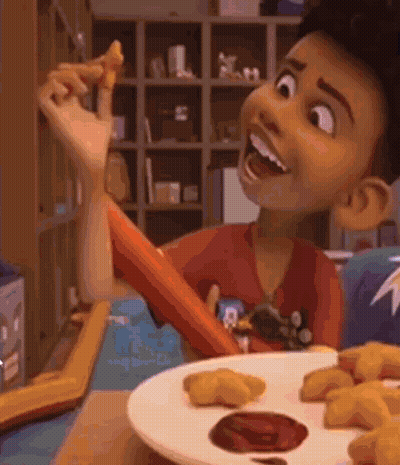 Cartoon Boy Eating Chicken Nuggets GIF
