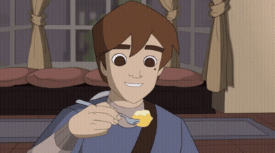 Cartoon Boy Eating With Fork And Smiling GIF