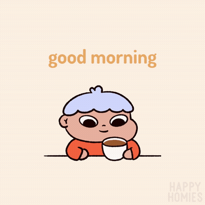 Cartoon Boy Holding Coffee Saying Good Morning GIF