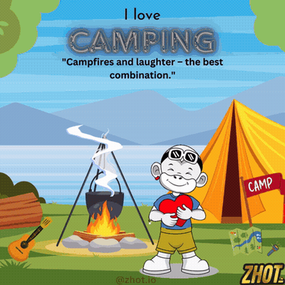 Cartoon Boy Holding Heart At Camp Tent GIF