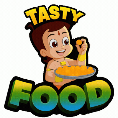 Cartoon Boy Holding Plate Saying Tasty Food GIF