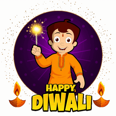 Cartoon Boy Holding Sparkler Happy Diwali GIF