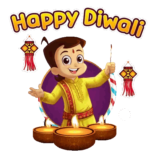 Cartoon Boy Holding Sparkler Happy Diwali Sticker