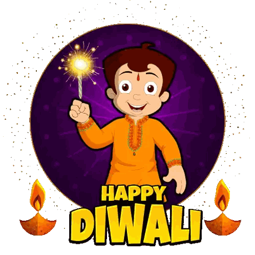 Cartoon Boy Holding Sparkler Happy Diwali Sticker