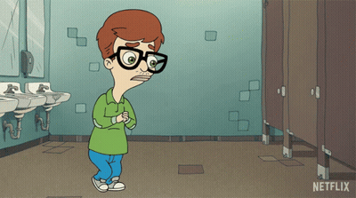 Cartoon Boy In Bathroom With Netflix Logo GIF