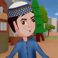 Cartoon Boy In Blue Shirt And Hat GIF