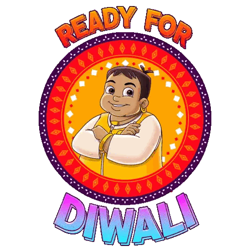 Cartoon Boy In Circle Ready For Diwali Sticker
