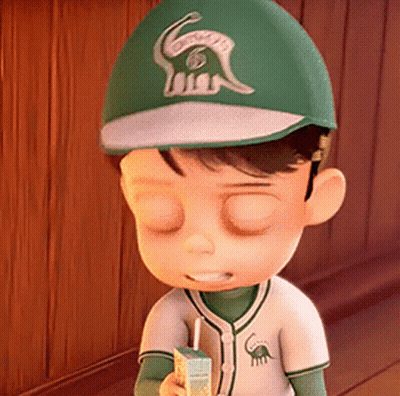 Cartoon Boy In Green Hat Holding Box GIF