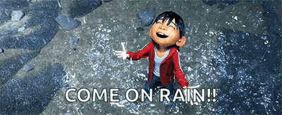 Cartoon Boy In Rain Saying Come On Rain GIF