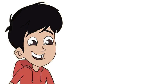 Cartoon Boy In Red Hoodie Smiling At Green Board Sticker