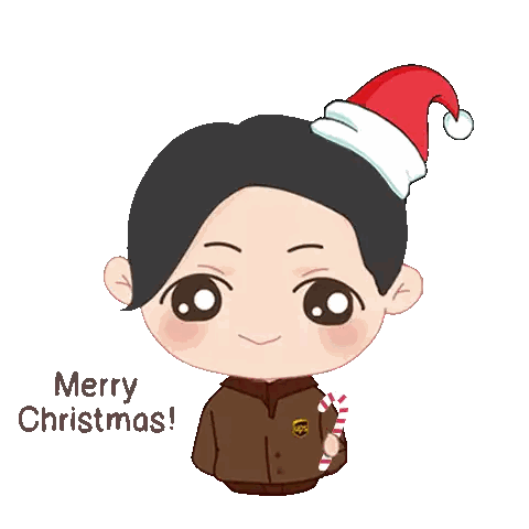 Cartoon Boy In Santa Hat Holding Candy Cane Wishes Merry Christmas Sticker