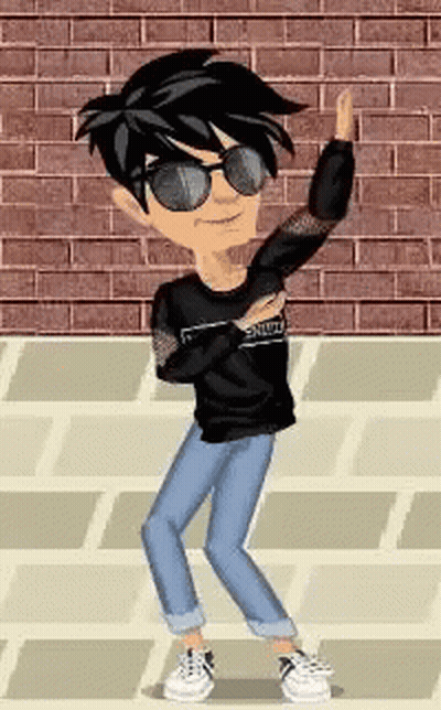 Cartoon Boy In Sunglasses And Black Sweater By Brick Wall GIF
