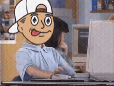 Cartoon Boy In White Hat At Computer GIF
