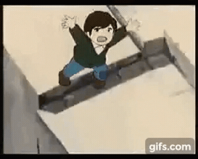 Cartoon Boy Jumping Off Roof GIF
