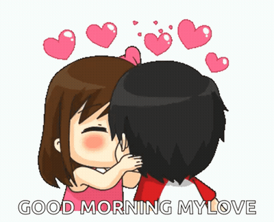 Cartoon Boy Kissing Girl Saying Good Morning My Love GIF