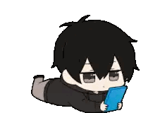 Cartoon Boy Lying On Stomach Holding Tablet Sticker
