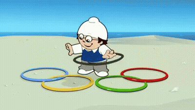 Cartoon Boy Playing With Hula Hoops On Beach GIF