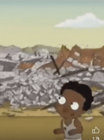 Cartoon Boy Running Past Rocks With Thumbs Up GIF