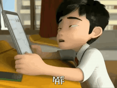Cartoon Boy Sitting At Desk Saying Maf GIF