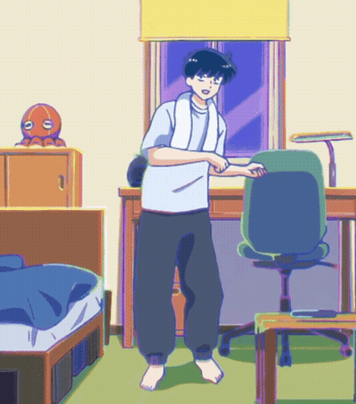 Cartoon Boy Standing In Front Of Bedroom Desk GIF