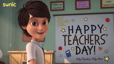 Cartoon Boy Standing In Front Of Whiteboard Saying Happy Teachers Day GIF