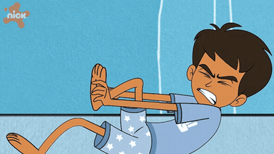 Cartoon Boy Stretching Legs With Nick Logo GIF