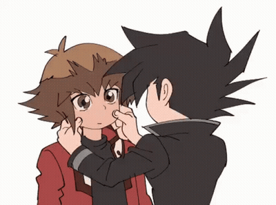 Cartoon Boy Touching Another Boy's Face GIF