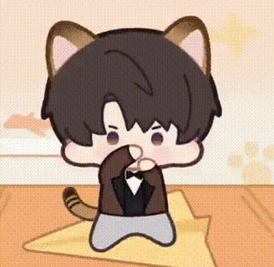 Cartoon Boy With Cat Ears And Bow Tie Kneeling On Towel GIF