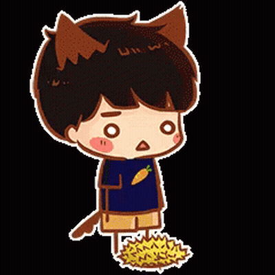 Cartoon Boy With Cat Ears Standing Next To Flowers GIF