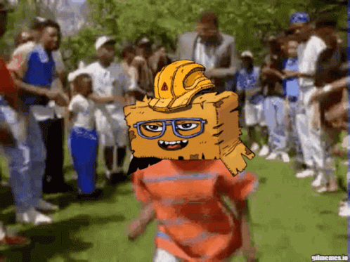 Cartoon Boy With Glasses And Hard Hat Surrounded By People GIF