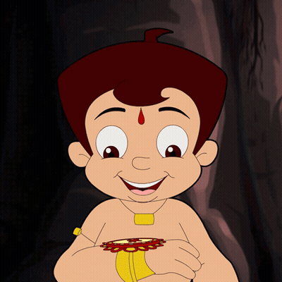Cartoon Boy With Red Bindi Smiling Holding Something GIF