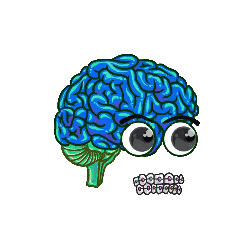 Cartoon Brain With Big Eyes And Braces Sticker
