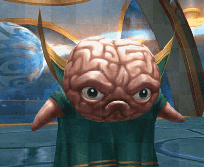 Cartoon Brain With Horns In Green Dress GIF