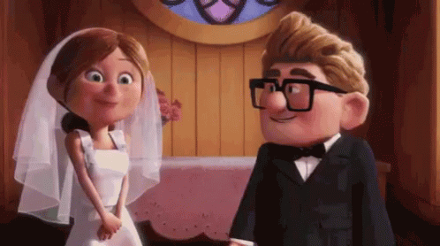 Cartoon Bride And Groom Smiling GIF